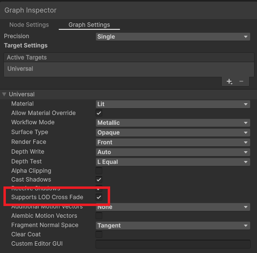 ShaderGraph LOD Crossfade setting