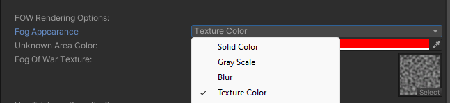 Fog Appearance dropdown