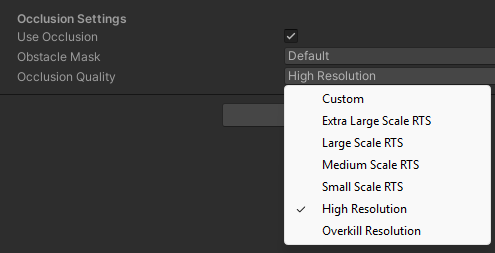Occlusion Quality preset dropdown