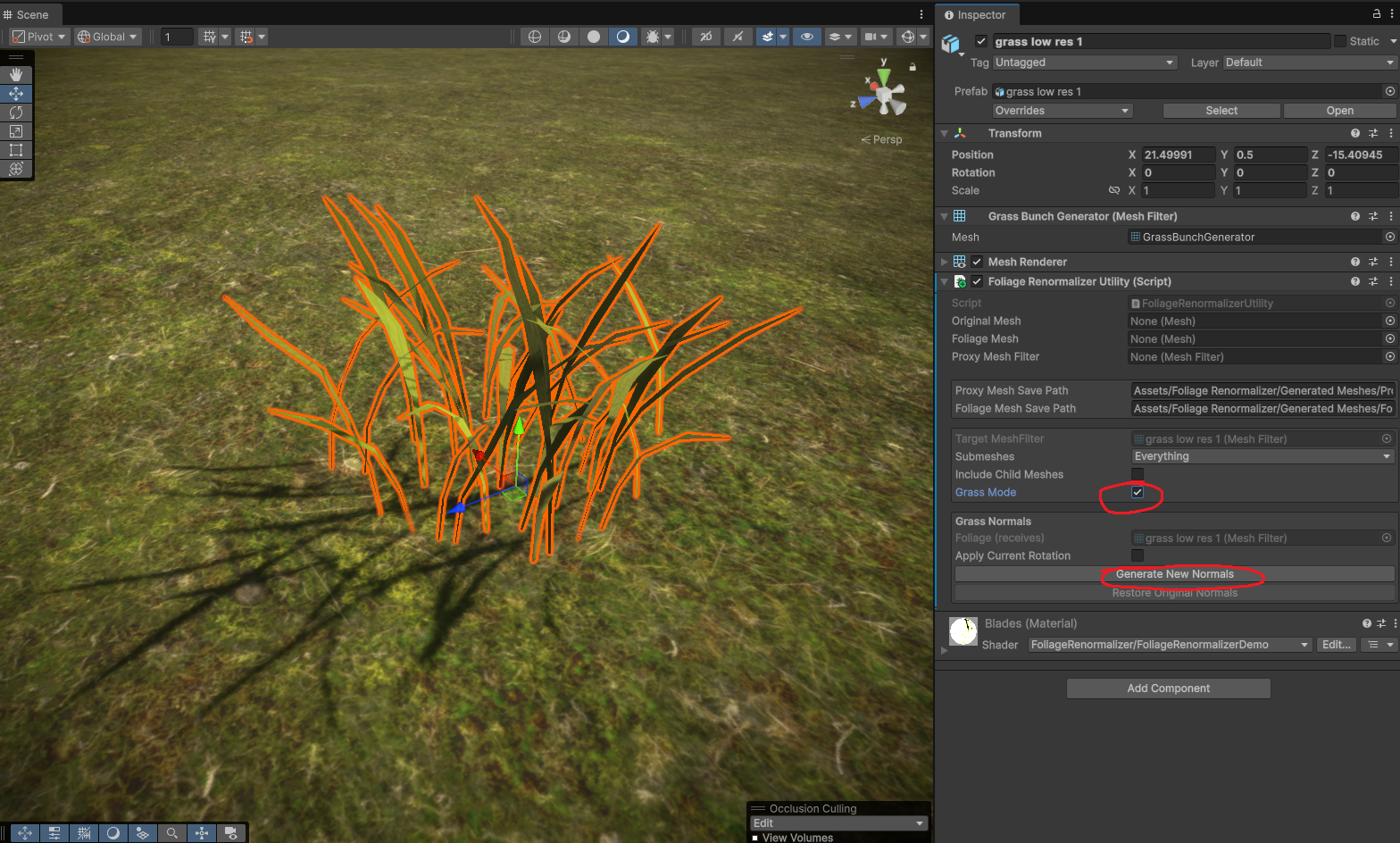 Grass Mode inspector